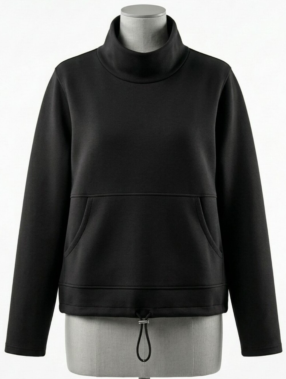 ZELLA Black Funnel Neck Pullover Sweatshirt Large L Drawstring Hem Cozy